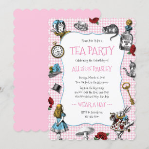 Wondeland Party Pink Hahnentrittmuster Einladung
