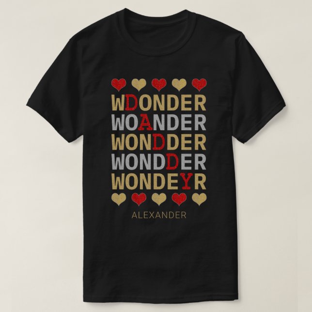 Wonder Daddy Red Gold Silver Glitzer Individuelle  T-Shirt (Design vorne)