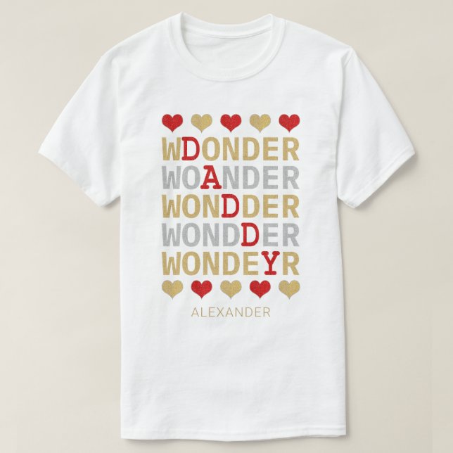 Wonder Daddy Red Gold Silver Glitzer Name Custom T-Shirt (Design vorne)
