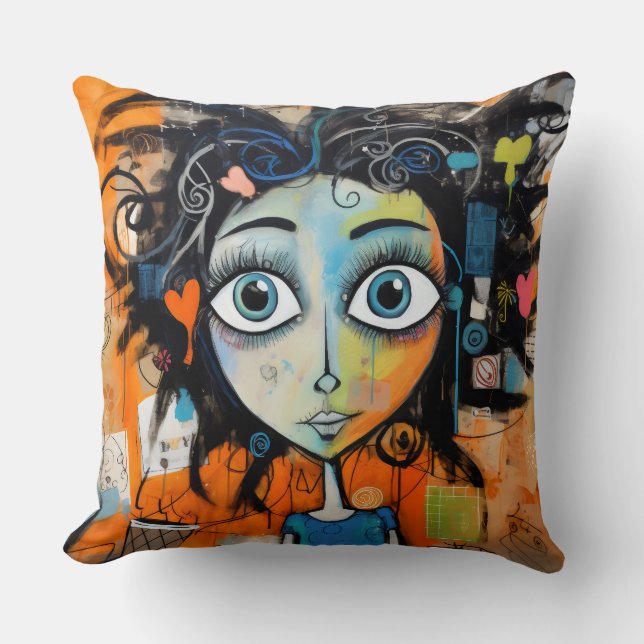 Wonder Whimsical Girl Janne Doodlewell Kissen (Vorderseite)