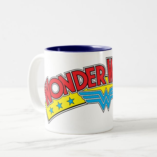 Wonder Woman 1987 Comic Book Logo Zweifarbige Tasse (Vorderseite Links)