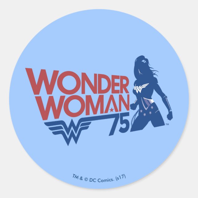Wonder Woman 75-jähriges Red & Blue Logo Runder Aufkleber (Vorderseite)