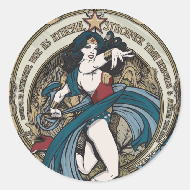 Wonder Woman Art Nouveau Panel Runder Aufkleber (Vorderseite)