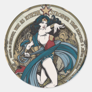 Wonder Woman Art Nouveau Panel Runder Aufkleber