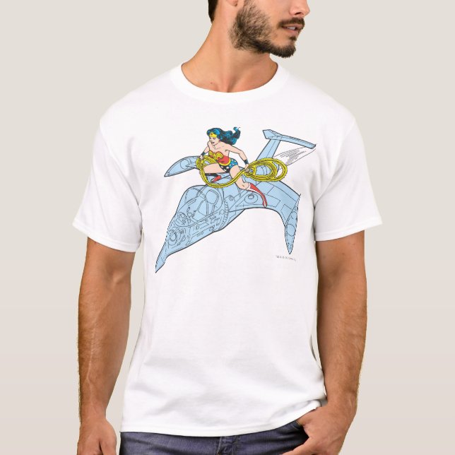 Wonder Woman auf Raumschiff T-Shirt (Vorderseite)