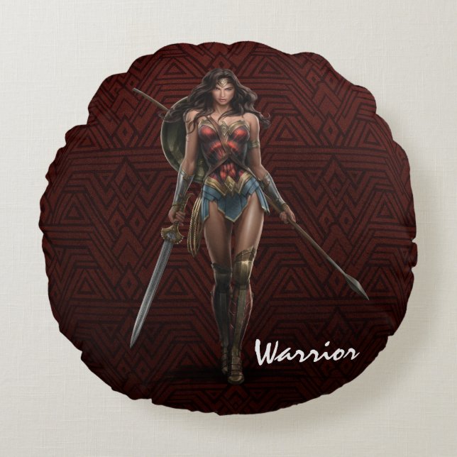 Wonder Woman Battle-Ready Comic Kunst Rundes Kissen (Vorderseite)