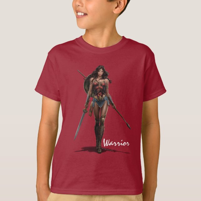 Wonder Woman Battle-Ready Comic Kunst T-Shirt (Vorderseite)