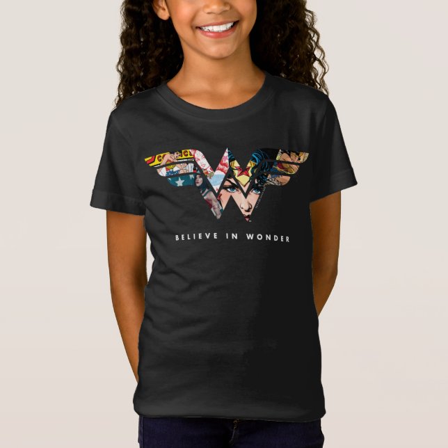 Wonder Woman "Believe In Wonder" Collage Logo T-Shirt (Vorderseite)