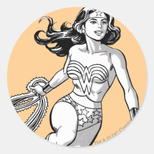 Wonder Woman Black & White Lasso Runder Aufkleber