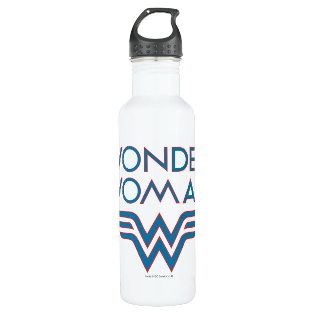 Wonder Woman Blue and Red Retro Logo Edelstahlflasche (Vorderseite)