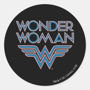 Wonder Woman Blue und Red Retro Logo Runder Aufkleber