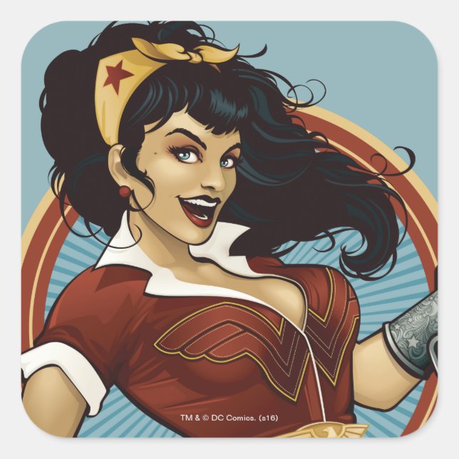 Wonder Woman Bombshell Name Graphic Quadratischer Aufkleber (Vorderseite)