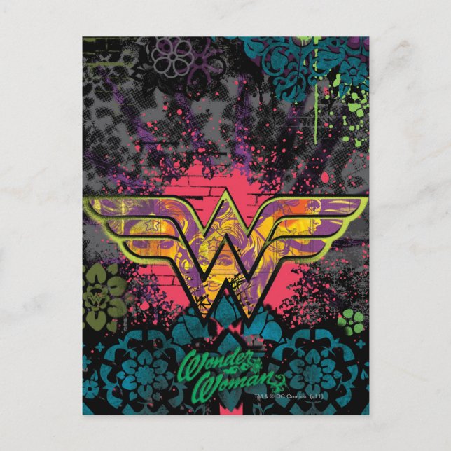 Wonder Woman Brick Wall Collage Postkarte (Vorderseite)