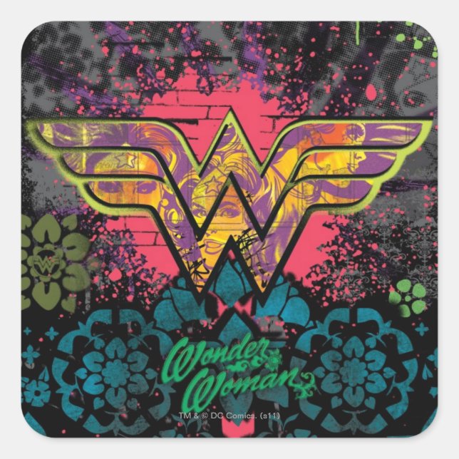 Wonder Woman Brick Wall Collage Quadratischer Aufkleber (Vorderseite)