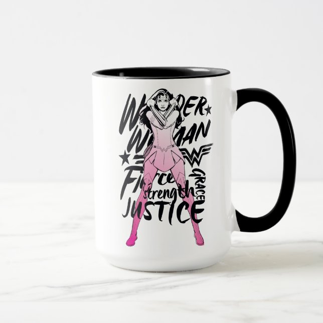 Wonder Woman Brush Typografy Art Tasse (Rechts)
