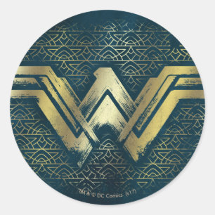 Wonder Woman Brushed Gold Symbol Runder Aufkleber