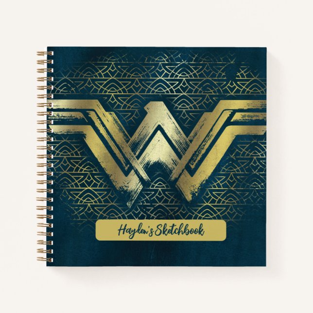 Wonder Woman Brushed Gold Symbol Zeichnend Notizbuch (Vorderseite)