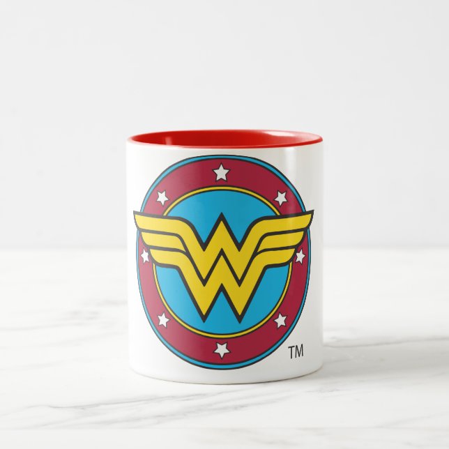 Wonder Woman | Circle & Stars Logo Zweifarbige Tasse (Mittel)