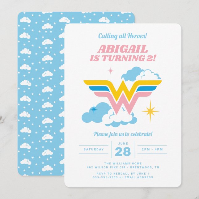 Wonder Woman Clouds Logo Geburtstag Einladung (Vorne/Hinten)