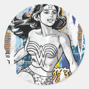 Wonder Woman Collage 4 Runder Aufkleber