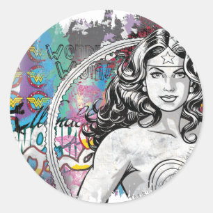 Wonder Woman Collage 6 Runder Aufkleber