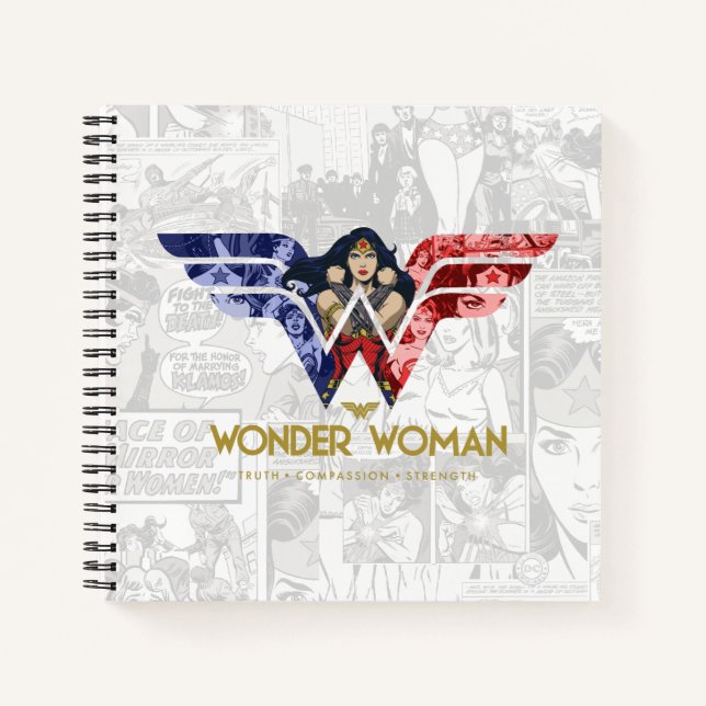 Wonder Woman Crossed Arms in Logo Collage Notizbuch (Vorderseite)
