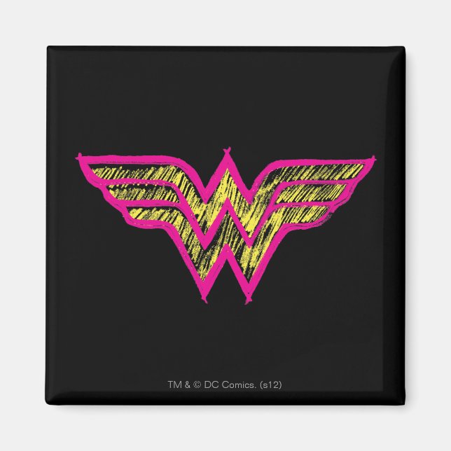 Wonder Woman farbenfrohe Rosa und Gelb Logo Magnet (Vorne)