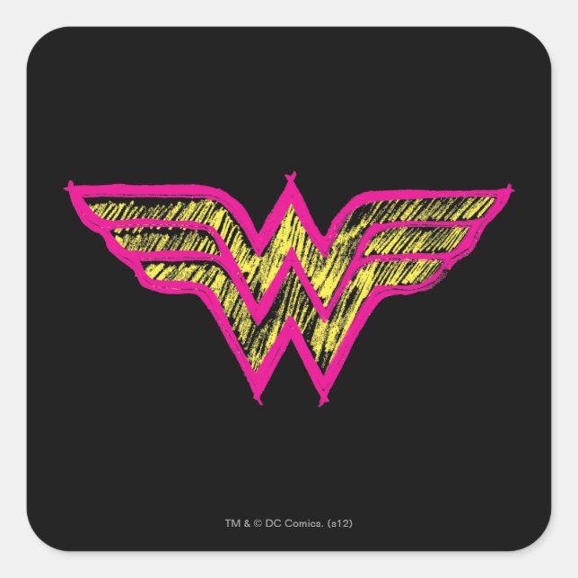 Wonder Woman farbenfrohe Rosa und Gelb Logo Quadratischer Aufkleber (Vorderseite)