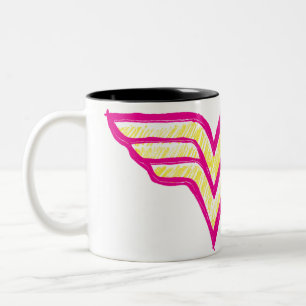 Wonder Woman farbenfrohe Rosa und Gelb Logo Zweifarbige Tasse