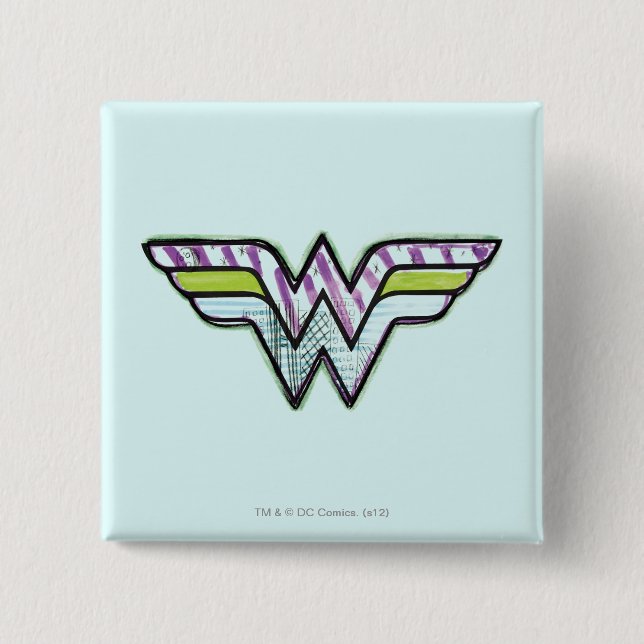Wonder Woman farbenfrohe Sketch-Logo Button (Vorderseite)