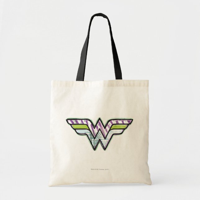Wonder Woman farbenfrohe Sketch-Logo Tragetasche (Vorne)