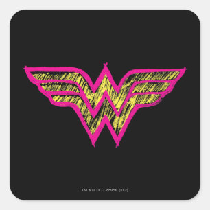 Wonder Woman farbiges Rosa und gelbes Logo Quadratischer Aufkleber