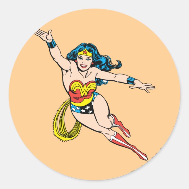Wonder Woman fliegt vorwärts Runder Aufkleber (Vorderseite)