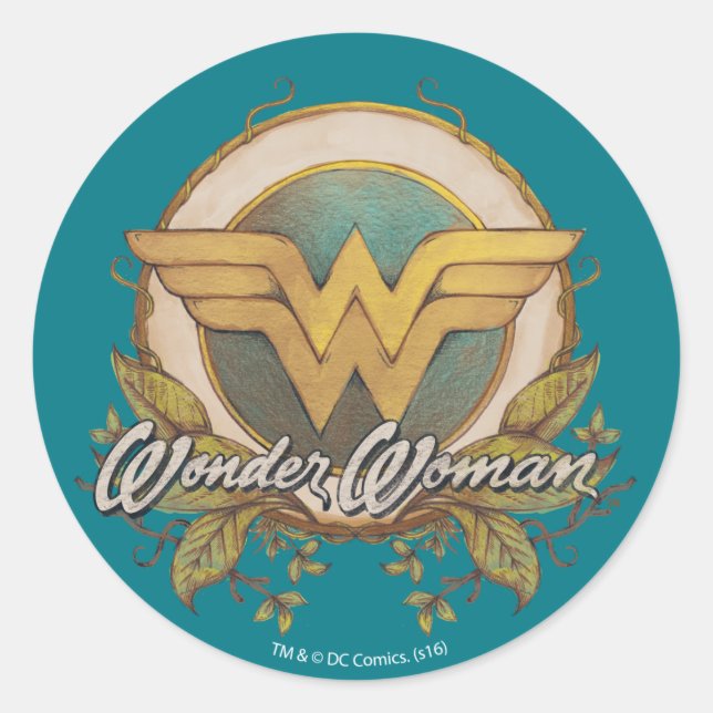 Wonder Woman Foliage Sketch Logo Runder Aufkleber (Vorderseite)