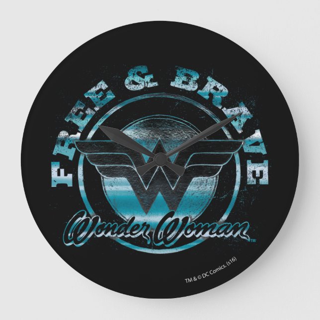 Wonder Woman Free & Brave Grunge Grafik Große Wanduhr (Vorderseite)