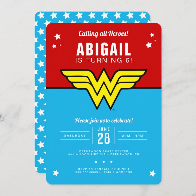 Wonder Woman - Geburtstag der klassischen Logostar Einladung (Vorne/Hinten)