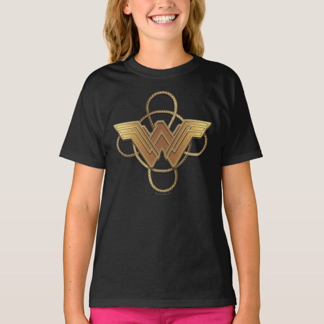 Wonder Woman Gold Symbol über Lasso T-Shirt (Vorderseite)