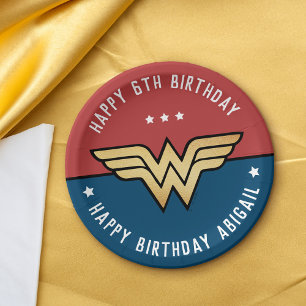 Wonder Woman Golden Logo Birthday Paper Plate Pappteller