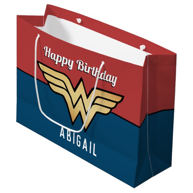 Wonder Woman Golden Logo | Happy Birthday  Große Geschenktüte (Vorderseite Schrägansicht)