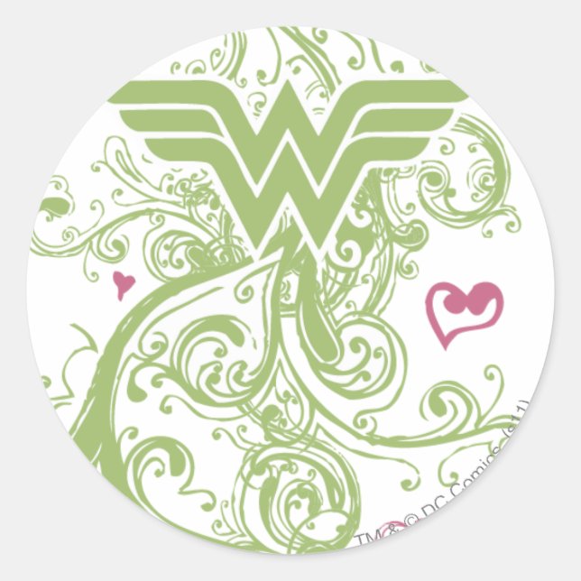 Wonder Woman Green Wirbel Logo Runder Aufkleber (Vorderseite)