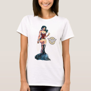 Wonder Woman Gripping Lasso Atop Rock T-Shirt
