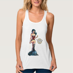 Wonder Woman Gripping Lasso Atop Rock Tank Top