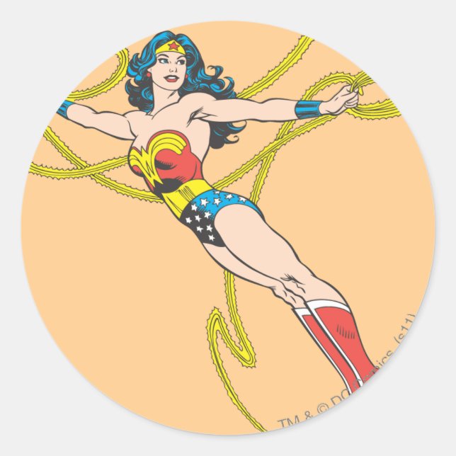 Wonder Woman Holds Lasso 4 Runder Aufkleber (Vorderseite)