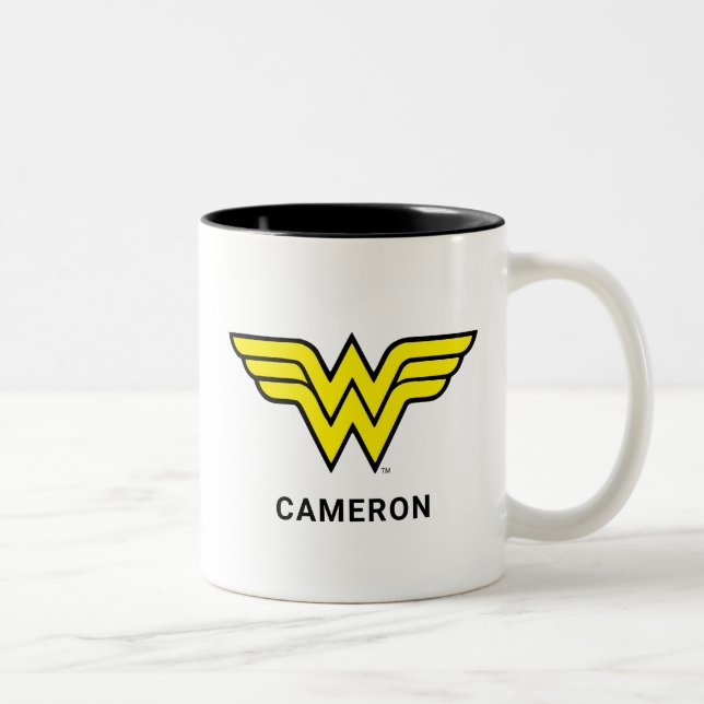 Wonder Woman | Klassisches Logo | Name hinzufügen Zweifarbige Tasse (Rechts)