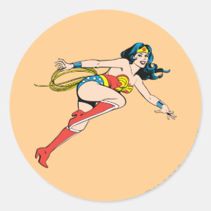Wonder Woman Leap Right Runder Aufkleber