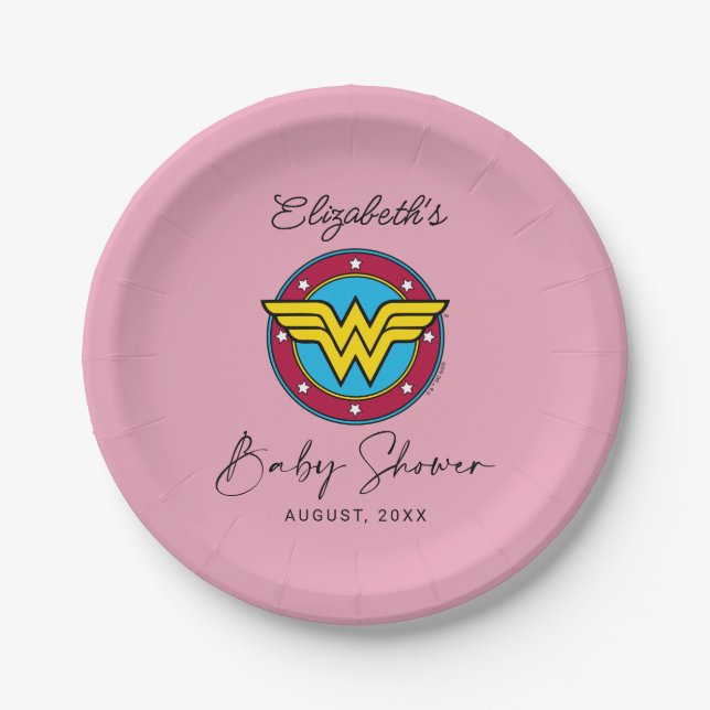 Wonder Woman Logo | Neues Baby kommt bald Pappteller (Vorderseite)