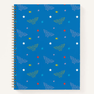 Wonder Woman-Logo und Sterne Blaues Muster Notizbuch