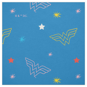 Wonder Woman-Logo und Sterne Blaues Muster Stoff