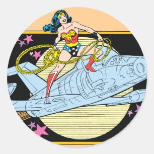 Wonder Woman mit Jet Runder Aufkleber