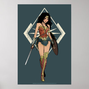 Wonder Woman mit Schwert Comic Art Poster